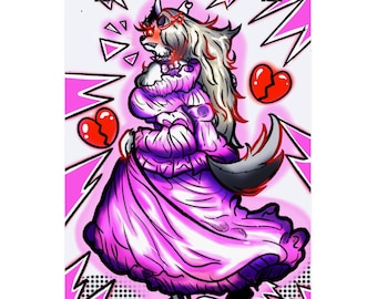 Lámina de arte de anime inspirada en Loona / Decoración de pared rosa de la Princesa Sabueso Infernal 8x10