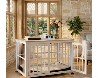 Dog Crate Furniture Large Dog Kennel Indoor Wooden Dog Crate Table Heavy Duty Steel Dog Cage Decorative Pet House End Table Medium Large Dog
