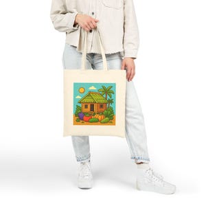 Bahay Kubo Tote | Filipino Culture Canvas Tote | Philippines Inspired Reusable Bag image 9