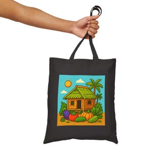 Bahay Kubo Tote | Filipino Culture Canvas Tote | Philippines Inspired Reusable Bag image 3