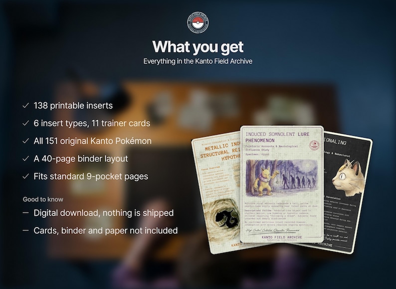 Kanto Pokemon Binder Inserts for SV 151 Master Set | Pokedex Placeholder Cards | Gen 1 Living Dex Printables | Kanto Field Archive image 2