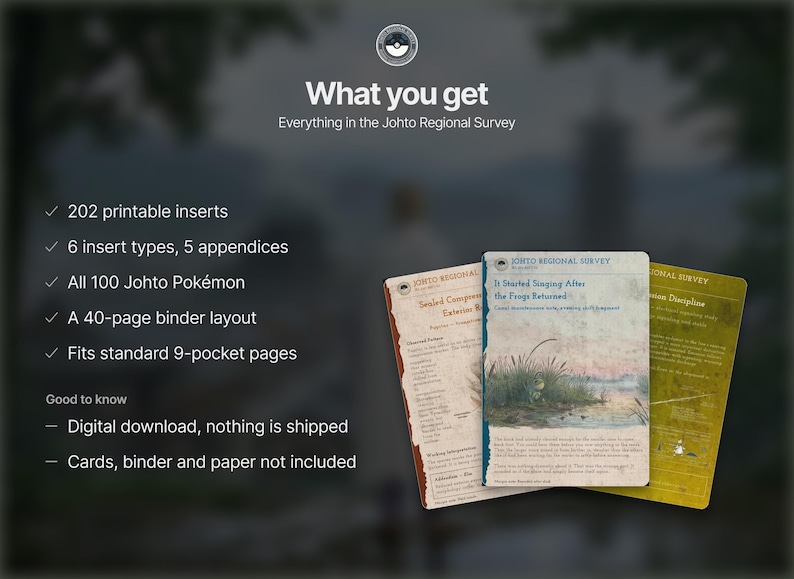 Insertos para carpetas de Pokémon de Johto / Tarjetas de marcador de posición de la Pokédex / Imprimibles de la Pokédex viviente de la Generación 2 / Encuesta regional de Johto imagen 2