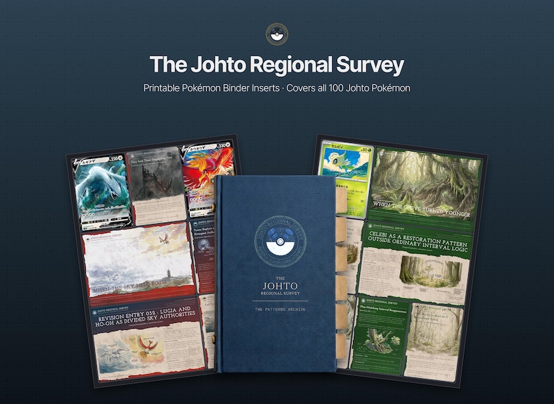 Insertos para carpetas de Pokémon de Johto / Tarjetas de marcador de posición de la Pokédex / Imprimibles de la Pokédex viviente de la Generación 2 / Encuesta regional de Johto imagen 1