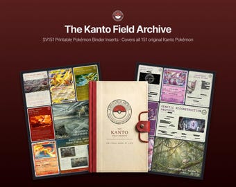 Kanto Pokemon Binder Inserts for SV 151 Master Set | Pokedex Placeholder Cards | Gen 1 Living Dex Printables | Kanto Field Archive