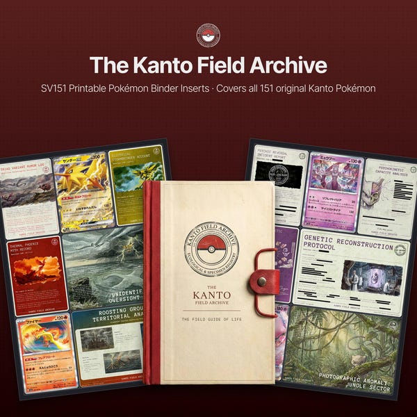 Kanto Pokemon Binder Inserts for SV 151 Master Set | Pokedex Placeholder Cards | Gen 1 Living Dex Printables | Kanto Field Archive