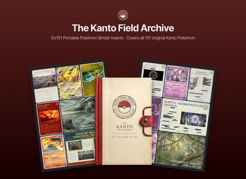 Kanto Pokemon Binder Inserts for SV 151 Master Set | Pokedex Placeholder Cards | Gen 1 Living Dex Printables | Kanto Field Archive image 1