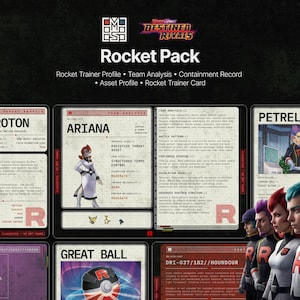 May include: An image of a Rocket Pack product, featuring the text "Rocket Pack" and "Destined Rivals". The image displays character cards, such as "Proton", "Ariana", and "Petrel", and a "Great Ball" card. The pack contains 596 inserts.