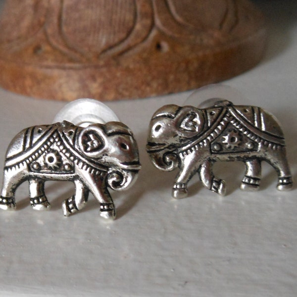 Large Silver Elephant Earrings - Large Elephant Stud Earrings - Silver Stud Earrings, Elephant Post Earrings