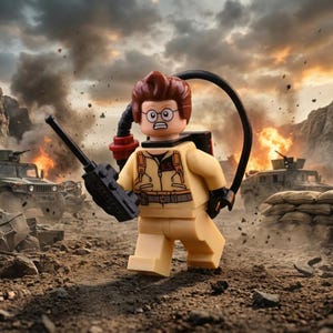 Minifigure Egon Spengler - Inventeur de génie Ghostbusters avec piège, compteur PKE (plastique ABS)