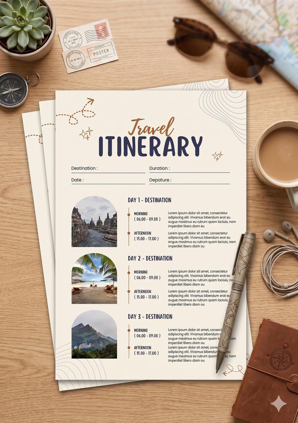 Editable Travel Itinerary Template Canva | Minimalist Vacation Planner ...