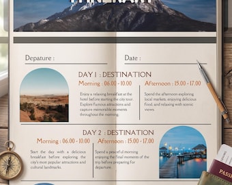 Plantilla editable de itinerario de viaje en Canva / Planificador de vacaciones imprimible (descarga digital).