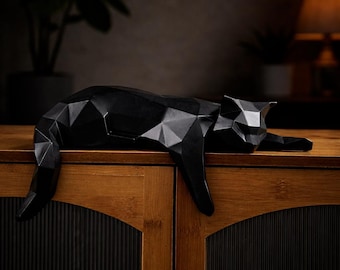Modern Black Cat Statue – Minimalist Geometric Shelf Decor, Modern Minimalist Tabletop Decor