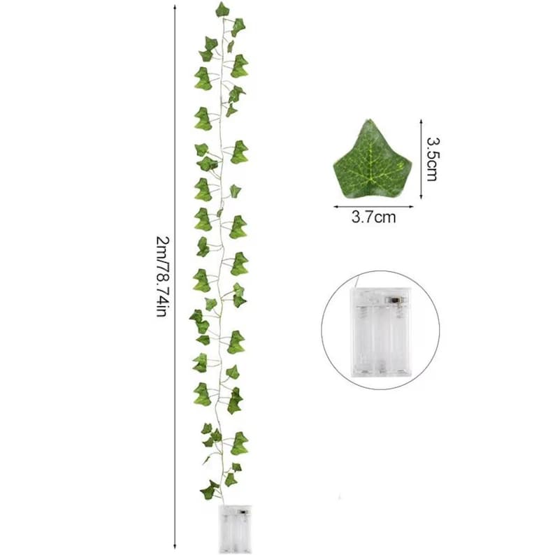 May include: A string of artificial ivy with green leaves, 78.74 inches long, with a battery-powered light source. A single leaf measures 3.7cm by 3.5cm. Ideal for home decor, this product adds a touch of nature.