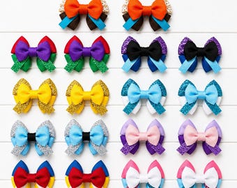 Disney Princess Inspired Grosgrain Ribbon Pigtail Hair Bows, Kids Accessory, Girl Costume Dress-Up Gift