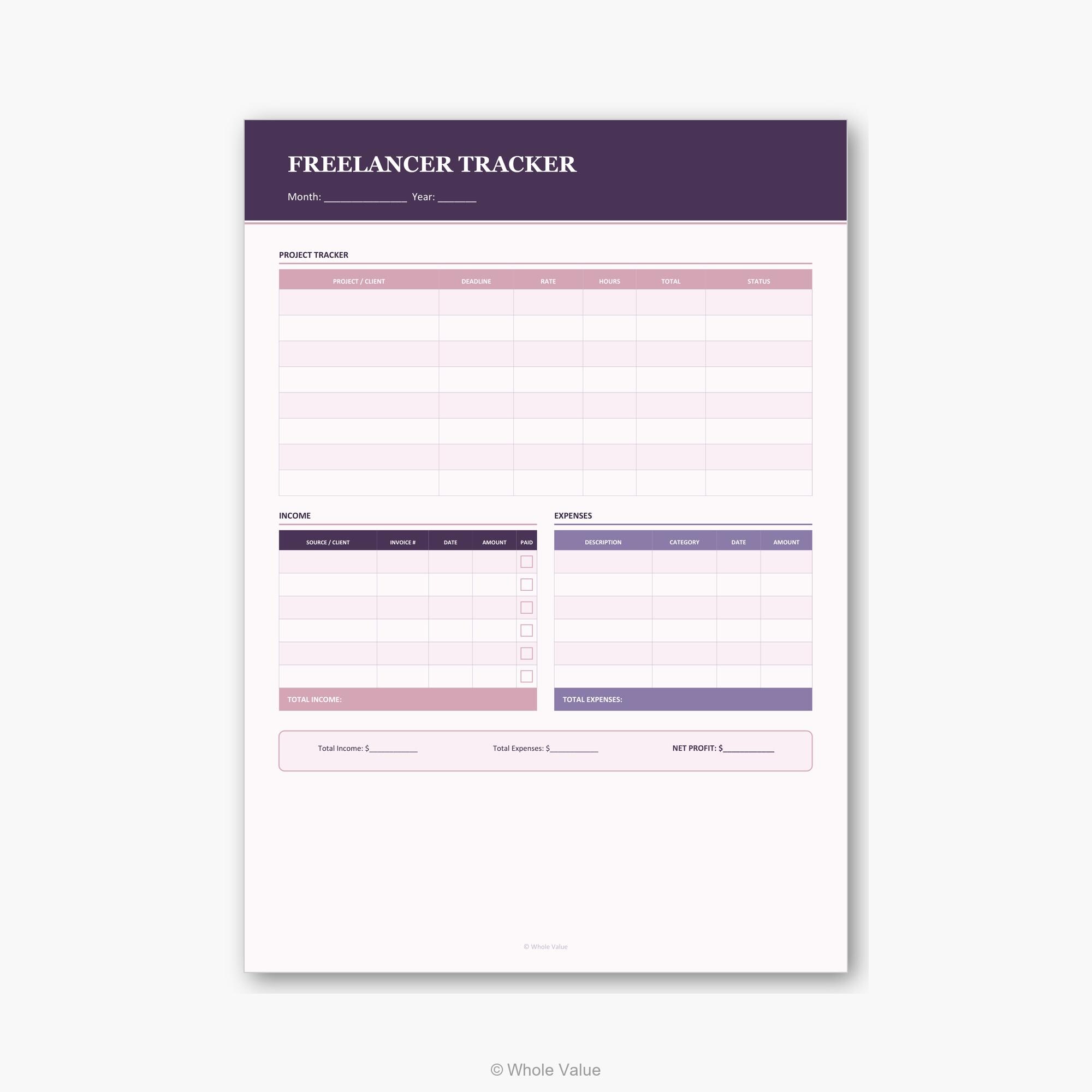Freelancer Tracker Printable | Project, Invoice & Income Expense Log ...