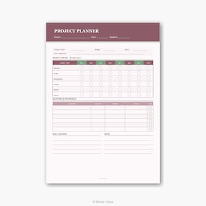 Projektplaner Printable | 8-Wochen-Chronik, Meilensteine, Risikotracker & Notizen | Sofort Download PDF