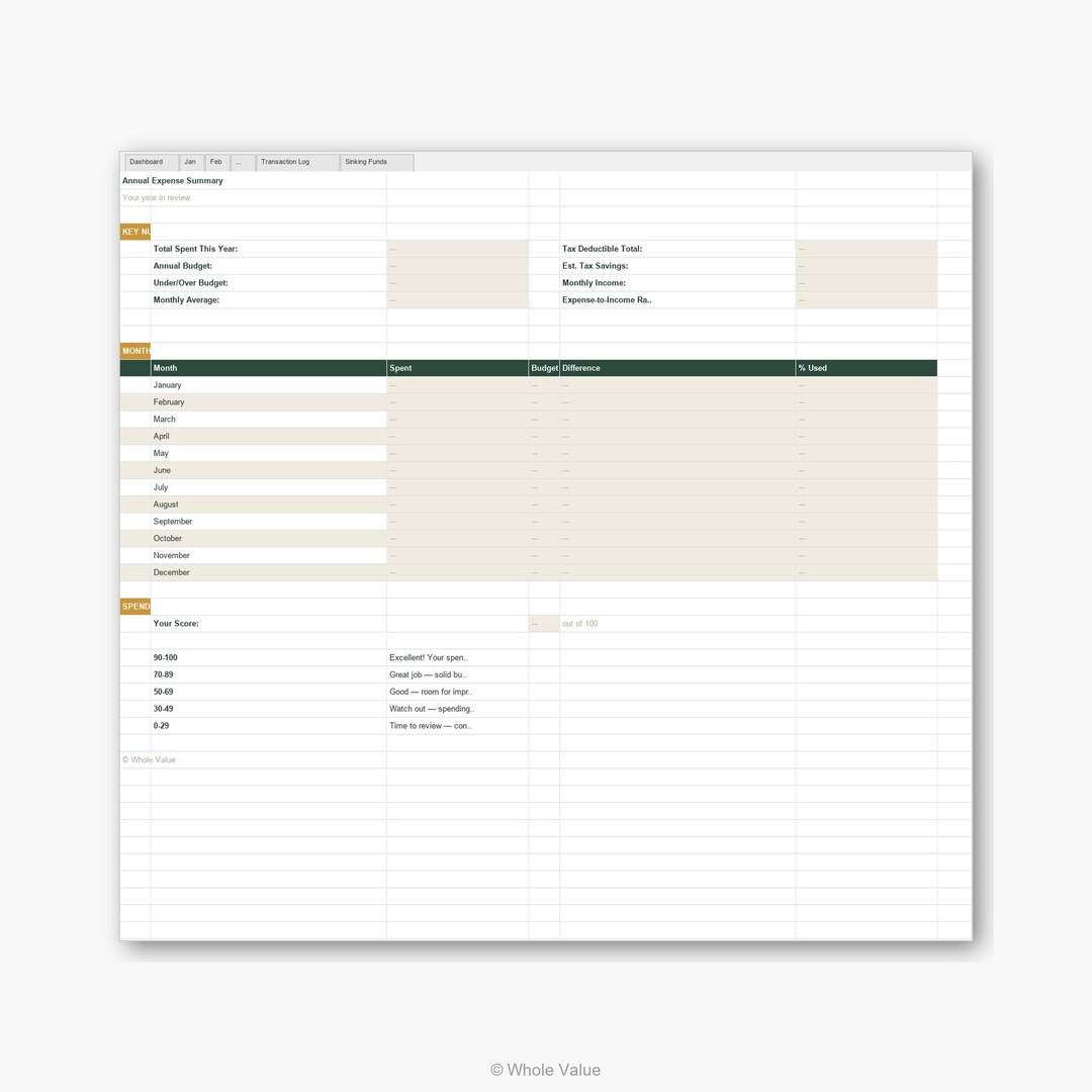 Expense Tracker Spreadsheet Excel | 17-tab Budget Workbook | Monthly ...