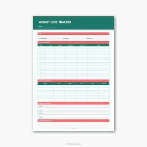 Weight Loss Tracker Printable PDF | Weekly Weigh-In Body Measurements Monthly Progress Journal