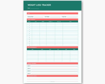 Weight Loss Tracker Printable PDF | Weekly Weigh-In Body Measurements Monthly Progress Journal