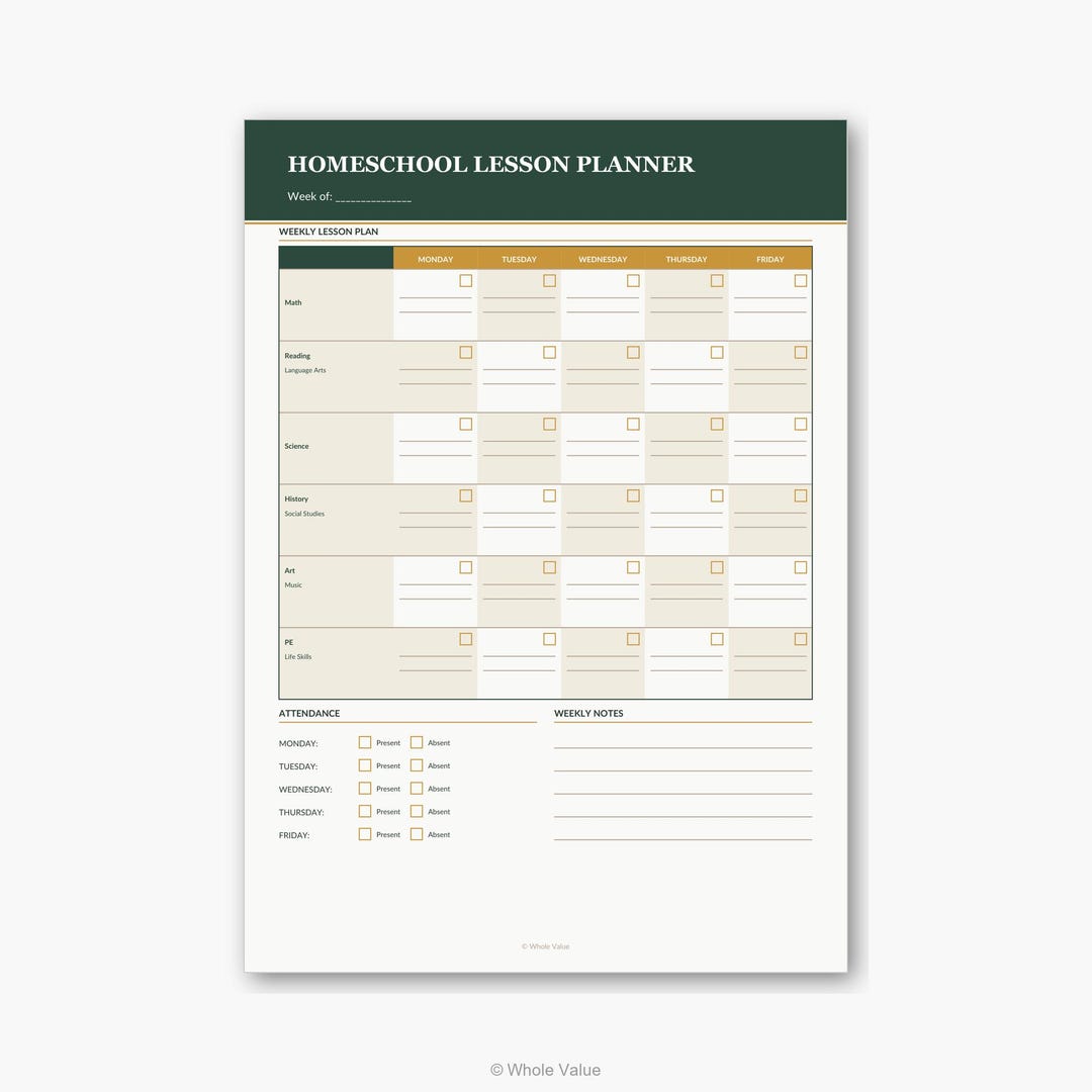 Homeschool Planner Printable | Weekly Lesson Grid Attendance Tracker ...
