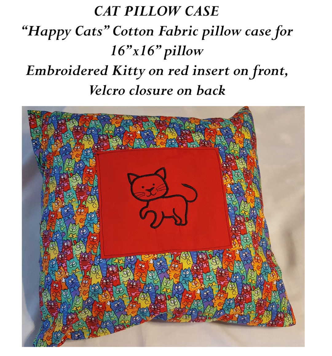 CAT Pillow Cases Embroidered Pillow Cases Cat Fabric Etsy