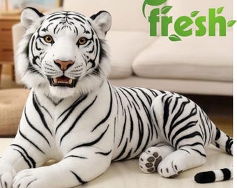 Juguetes de peluche suaves de animales salvajes de simulación de tigre blanco y jaguar para niños, cumpleaños