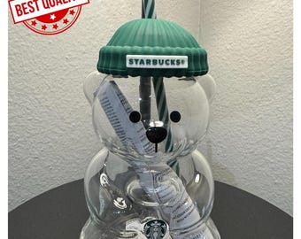 Vaso de cristal con pajita y tarro de cristal Starbucks Bearista Bear (nuevo)