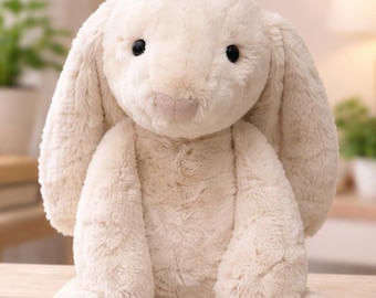 Almohada de peluche de conejo de orejas largas: Juguete de conejito kawaii, compañero suave y abrazable.