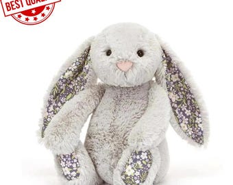 Conejito de peluche auténtico Jellycat de color cereza, tamaño mediano, con flores ruborizadas