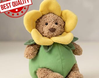 Oso de peluche con diseño de flores de primavera, disfraz de narciso, juguete suave y tierno, regalo para niños, decoración para la habitación infantil.