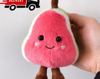 Llavero de peluche de sandía – Llavero de juguete de fruta rosa – Piernas sonrientes bordadas