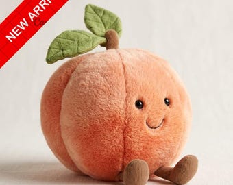 Peluche de melocotón sonriente – Suave peluche de fruta kawaii, decoración infantil