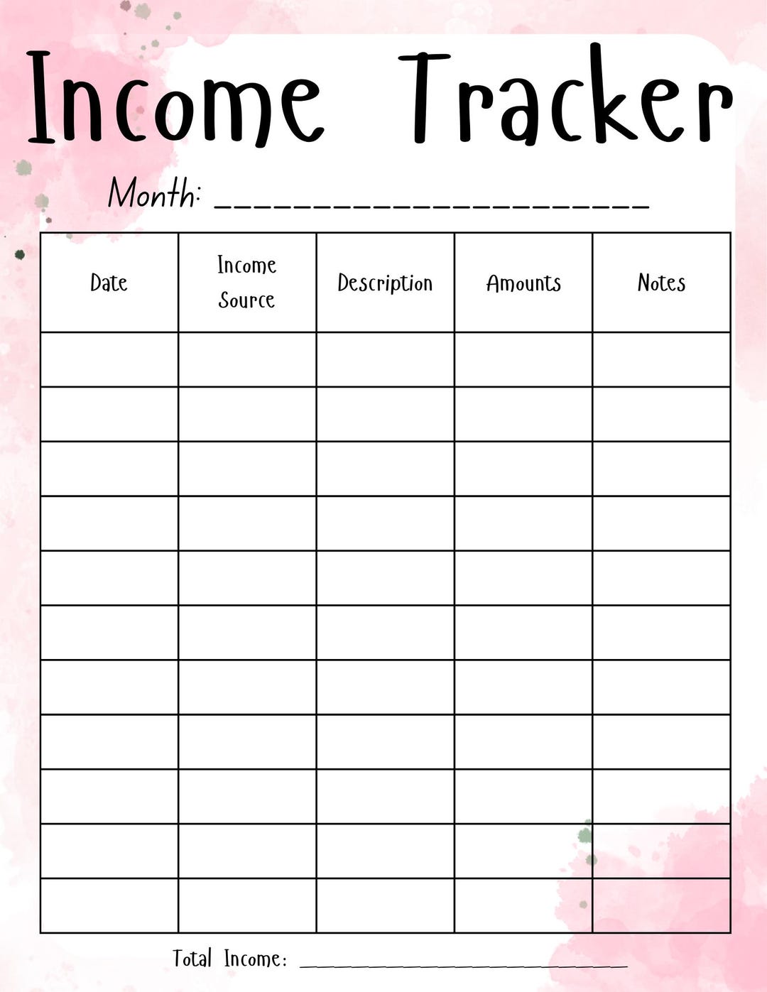 Weekly Income Log Income Tracker Printable | Income Log Worksheet | Paycheck Income ...