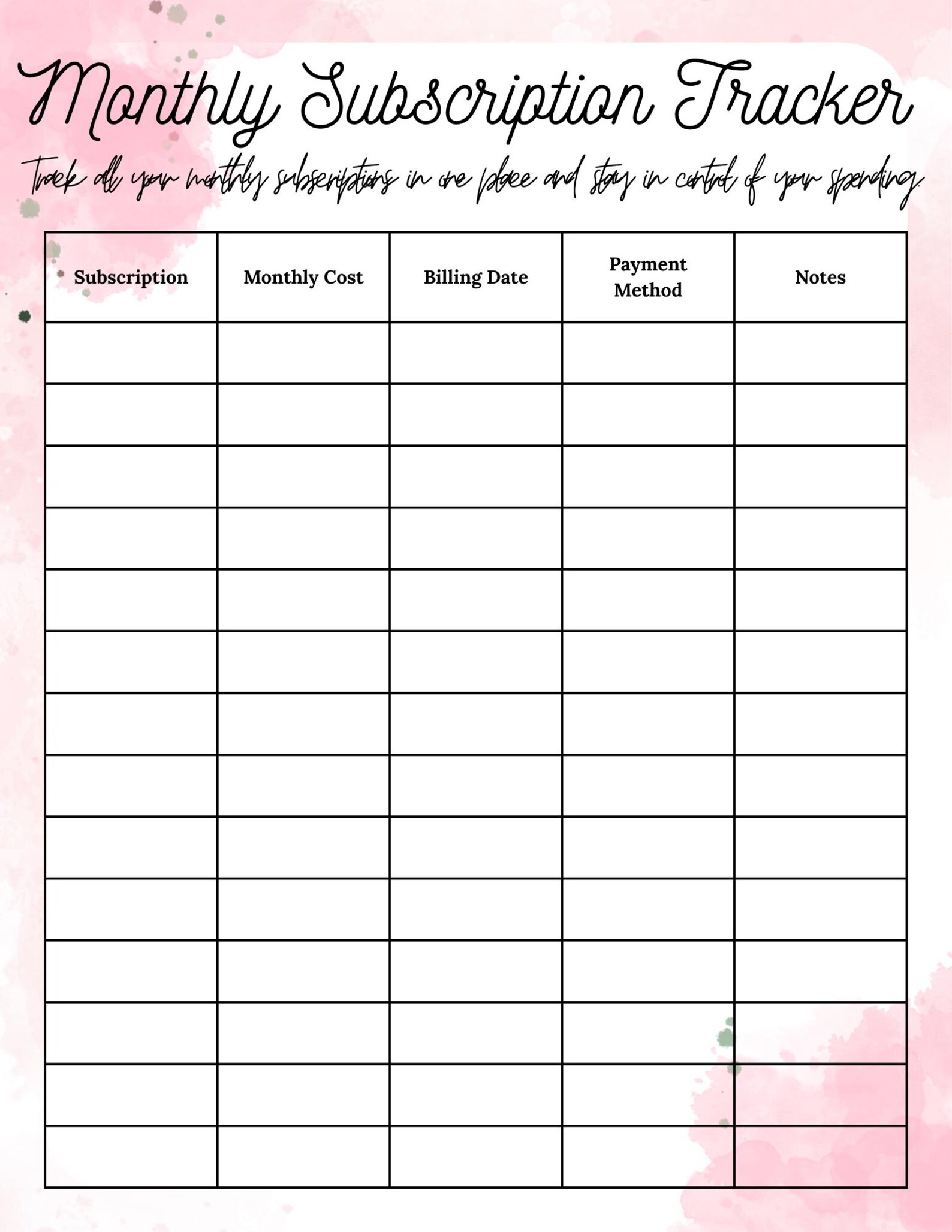 Monthly Subscription Tracker Printable | Budget Planner (digital ...