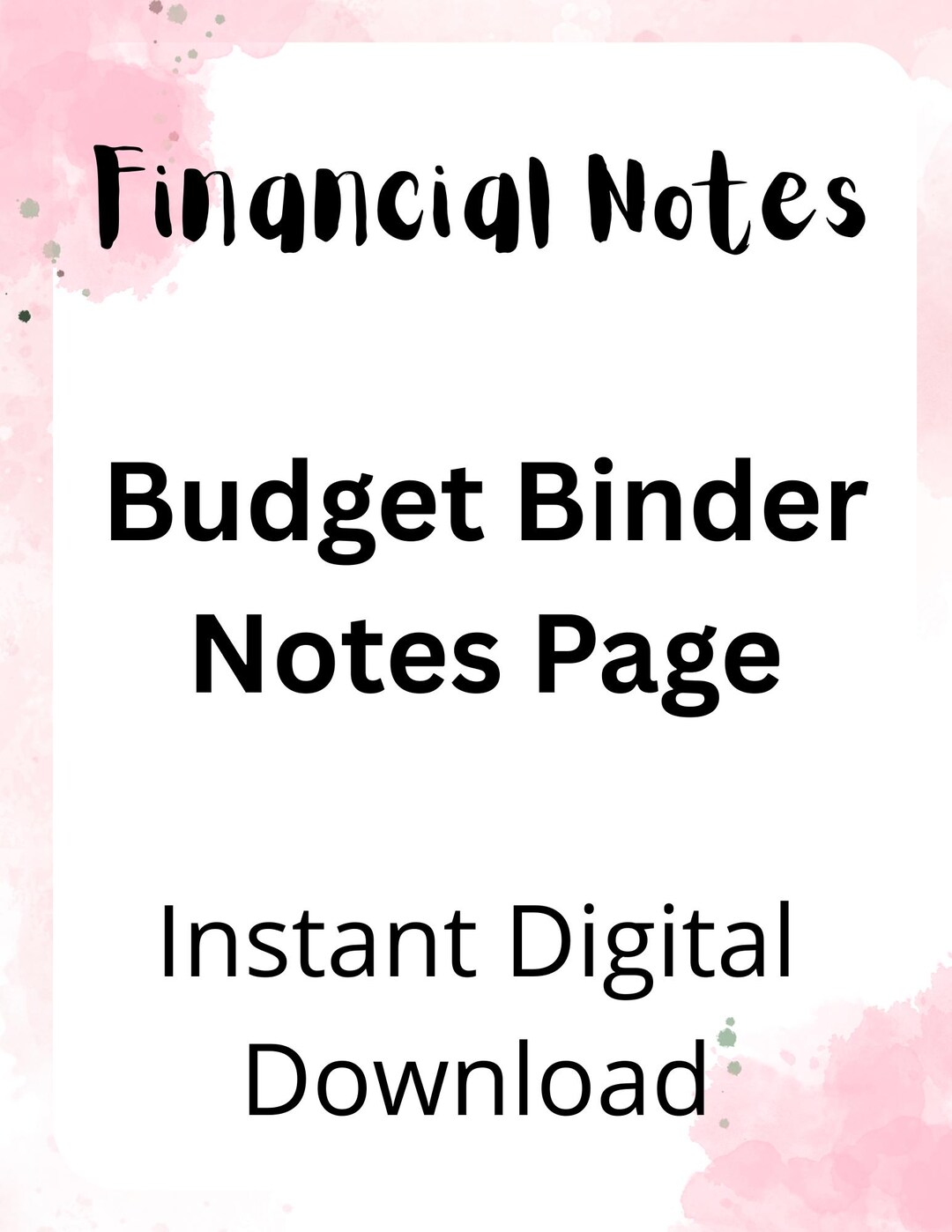 Financial Notes Printable | Budget Binder Notes Page | Finance Planner ...