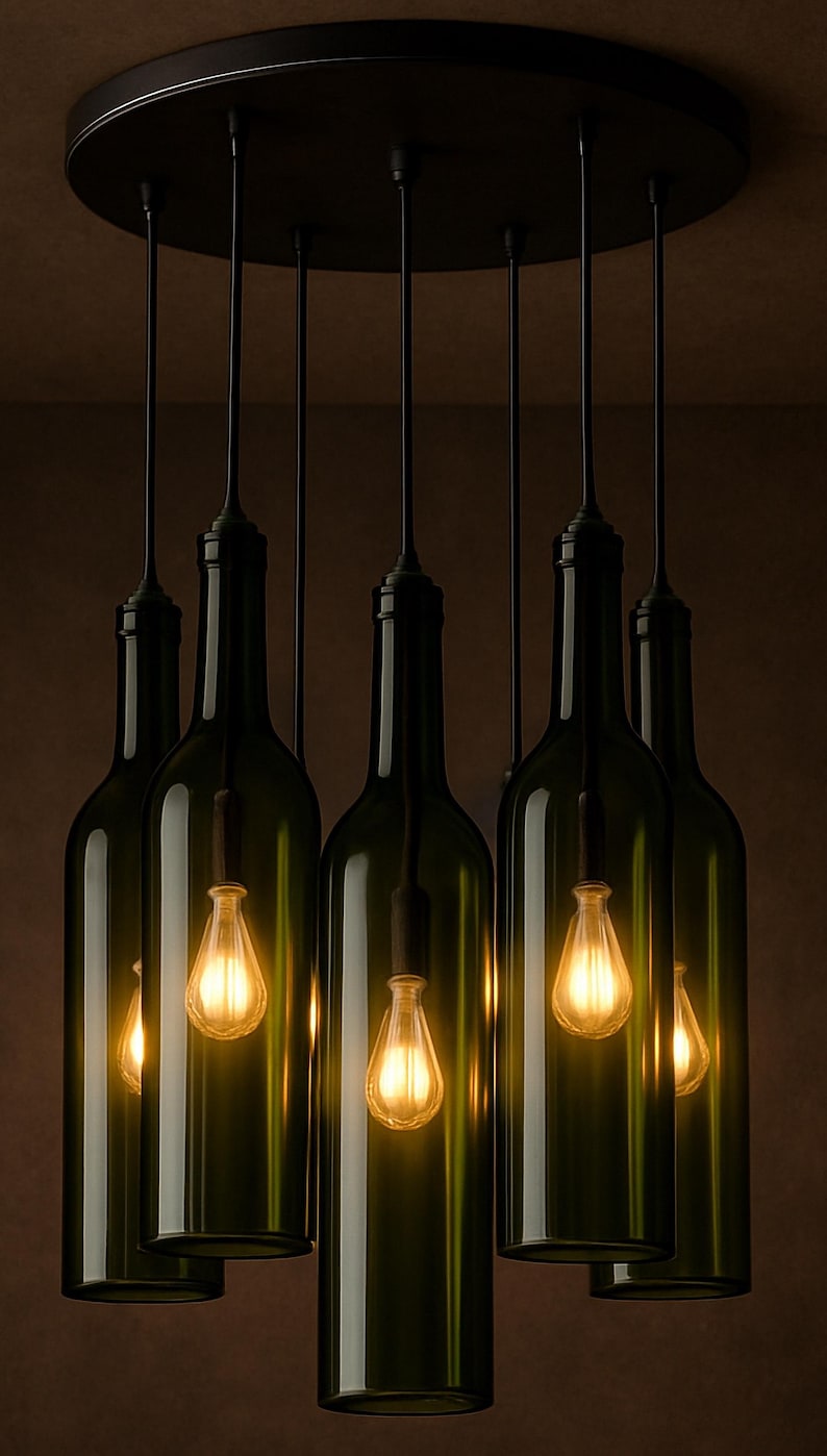 Reclaimed Wine Bottle Chandelier – Rustic Oak Barrel Stave Fixture - Etsy