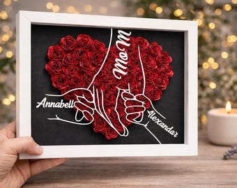 Personalized Flower Shadow Box| Gift for Mom| Heart/Butterfly/Flowers| MoM Hand | Kids name
