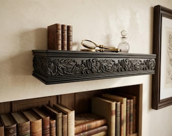 Regał z połowy XX wieku | Drewniany regał na książki, półka zaokrąglona i żłobkowana | Nowoczesna półka wisząca |