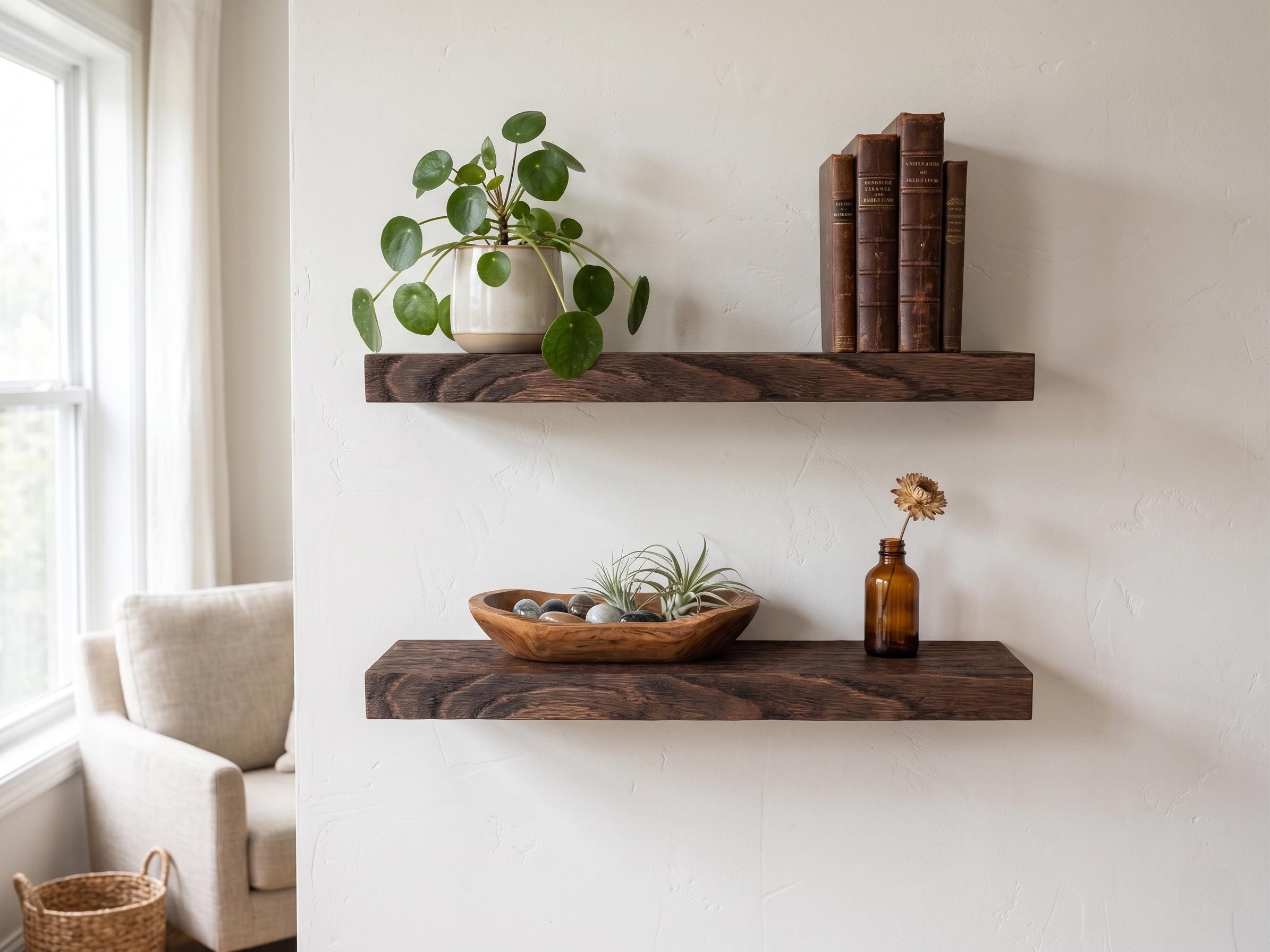 Rustic Floating Wood Shelves Set of 2 Solid Oak Minimal Wall Decor - Etsy