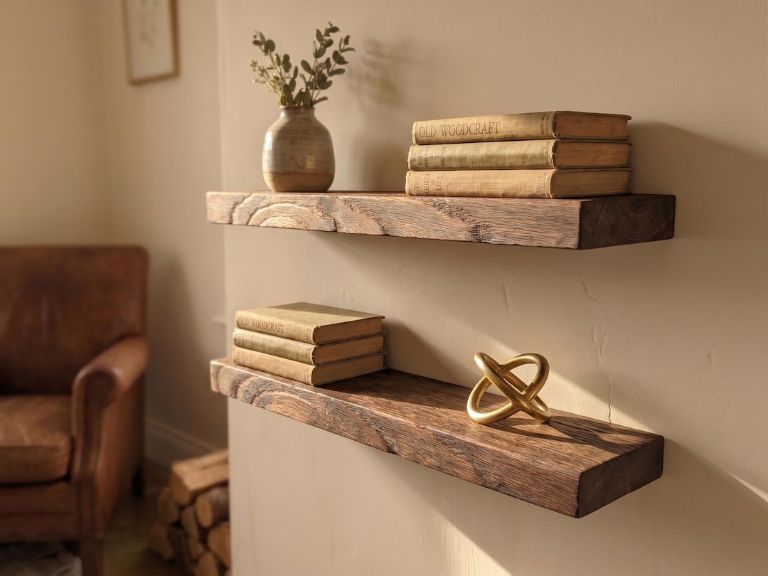 Set of 2 Reclaimed Wood Floating Shelves Thick Rustic Beam Farmhouse ...