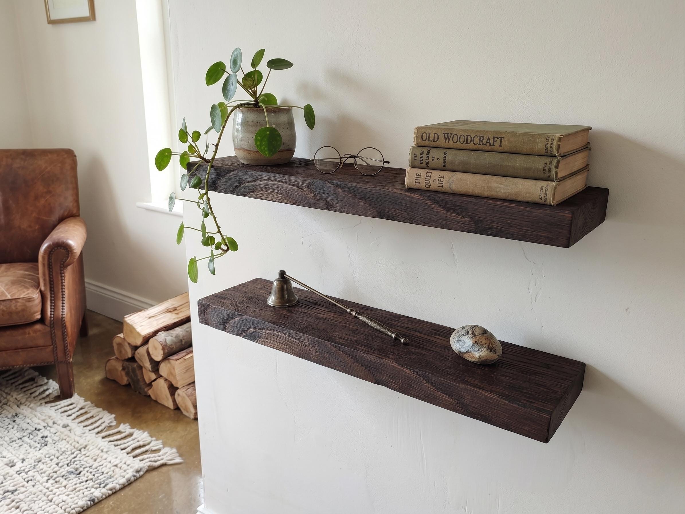 Rustic Floating Shelves Set of 2 Reclaimed Dark Wood Farmhouse Wall ...