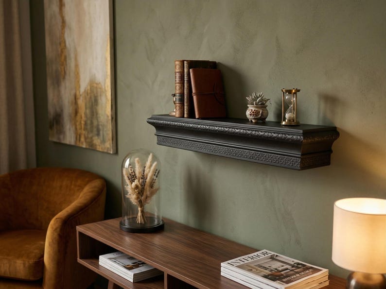 Antik stil flytande hylla gamla pengar dekor traditionell vägghylla vintage lyx display avsats bild 6