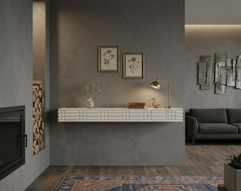 Moderne Konsole Schweberegal Weiß Strukturierte Wand Dekor Lange Display Leiste