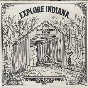 Keramikunderlägg med Bowsher Ford-täckt bro - Utforska Indiana-souvenir, Parke County Bridge-minnessak