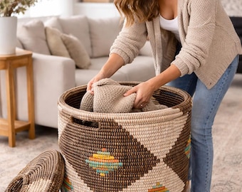 Extra Large 30" Handwoven African Basket | Boho Storage Laundry Decor