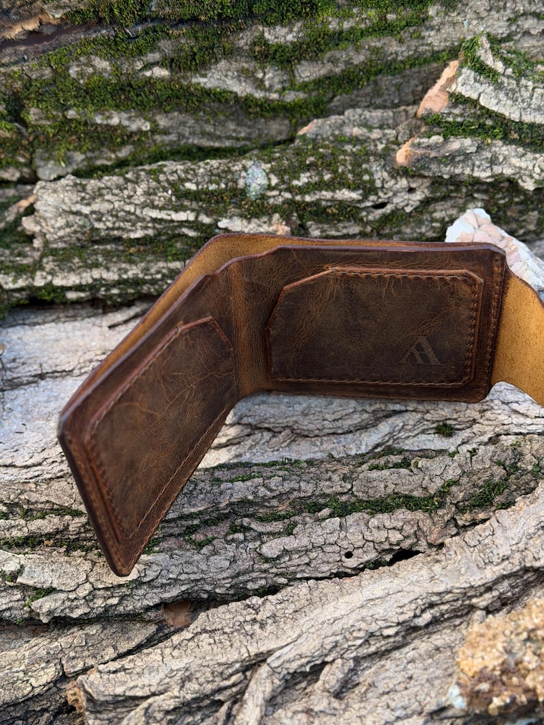 Handmade Crazy Horse Leather Bifold Wallet – Minimalist Coin Pocket ...