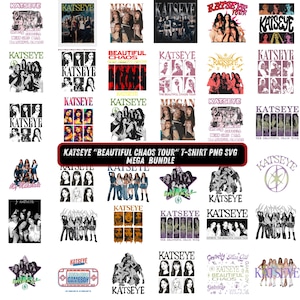 Mega paquete PNG de camiseta Katseye “Beautiful Chaos Tour”, listo para imprimir, gráfico PNG con vibes pop retro, estética vintageBeautiful