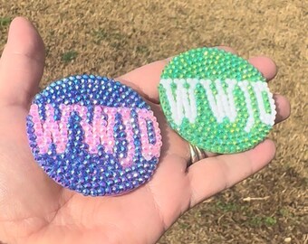Custom Bedazzled WWJD Pin: Personalized Colors for Bags, Hats, Purses