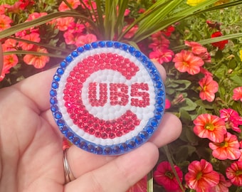 Bedazzled CUBS pin! Glam your baseball game day outfit!
