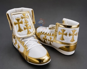 Custom Boxing Shoes: Shiny PU Leather High-Top Cross Patch Training Footwear